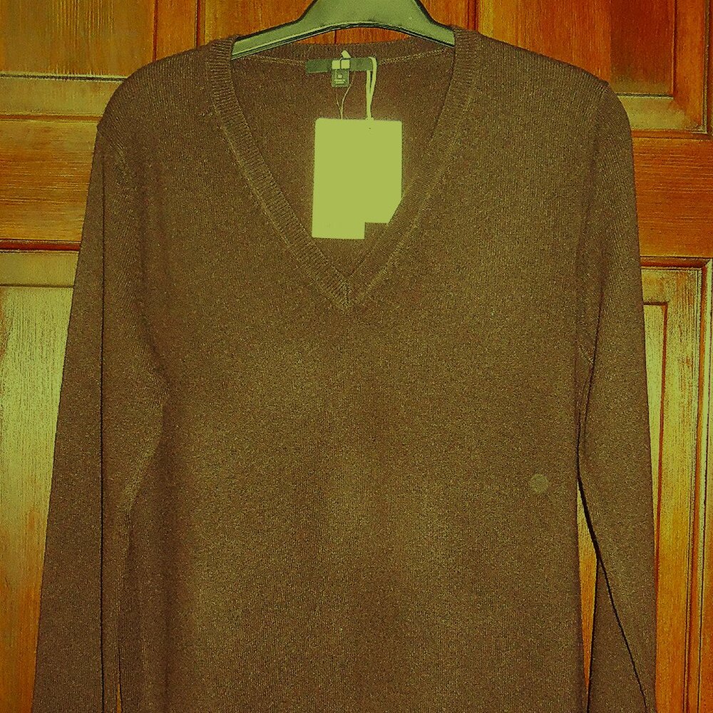 100% Cashmere V-Neck Sweater Brown Medium NEW